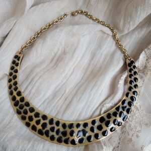 Vintage 90s Artisan Enameled Leopard Bib Statement Collar Necklace